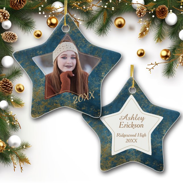 Imitate Glitzer Blue Stone Frame Graduate Foto Keramik Ornament (Von Creator hochgeladen)