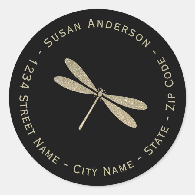 Imitate Glitzer Dragonfly Rücksendeadresse Runder Aufkleber (Vorderseite)