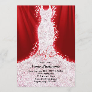 Imitate Glitzer Dress on Red Brautparty Einladung