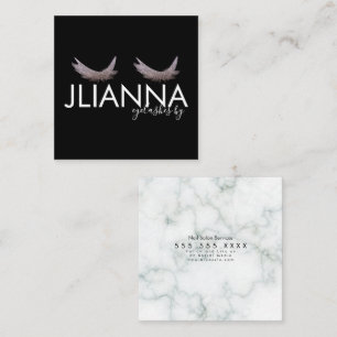 Imitate Glitzer Eyelashes Salon Schwarz-weiß Quadratische Visitenkarte