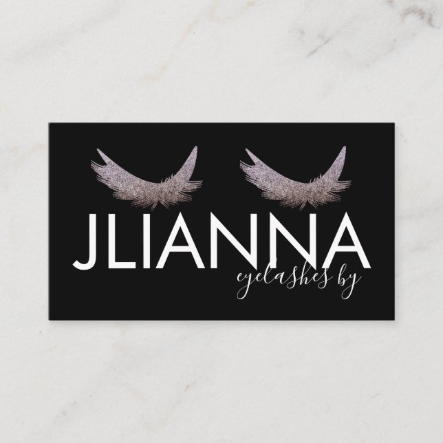 Imitate Glitzer Eyelashes Salon Schwarz-weiß Visitenkarte (Vorderseite)
