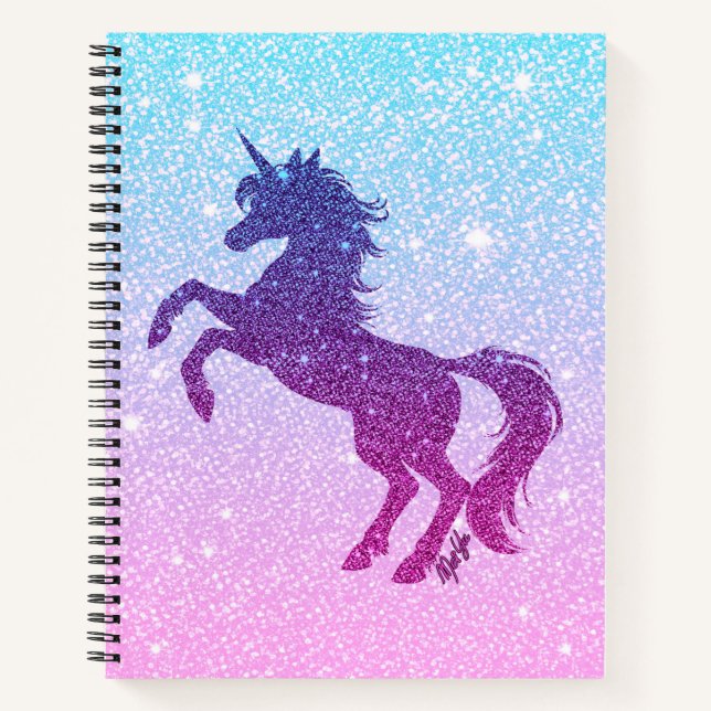 Imitate Glitzer Galaxy Unicorn Kunst Sketchbuch Notizbuch (Vorderseite)