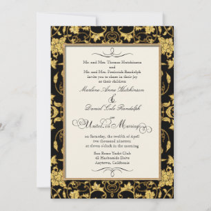 Imitate Glitzer Gold Floral Damask Feierliche Hoch Einladung
