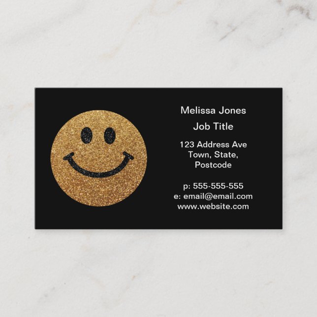 Imitate Glitzer Gold Happy Face - matte Glitzern Visitenkarte (Vorderseite)