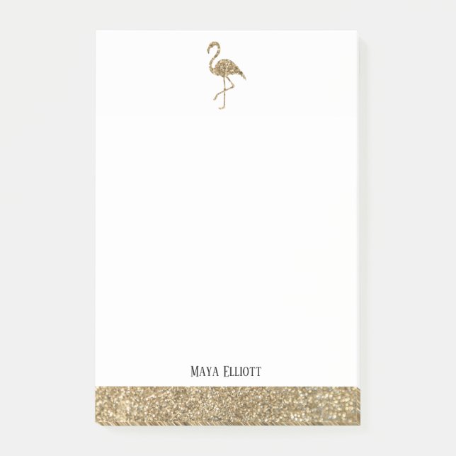 Imitate Glitzer Gold und Weiß Flamingo & Border Post-it Klebezettel (Vorderseite)