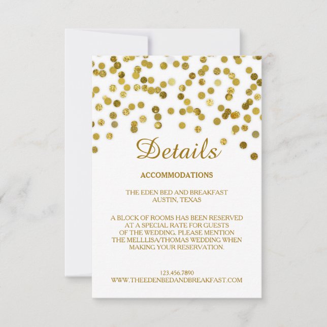 Imitate Glitzer Gold Wedding Details Card Einladung (Vorderseite)