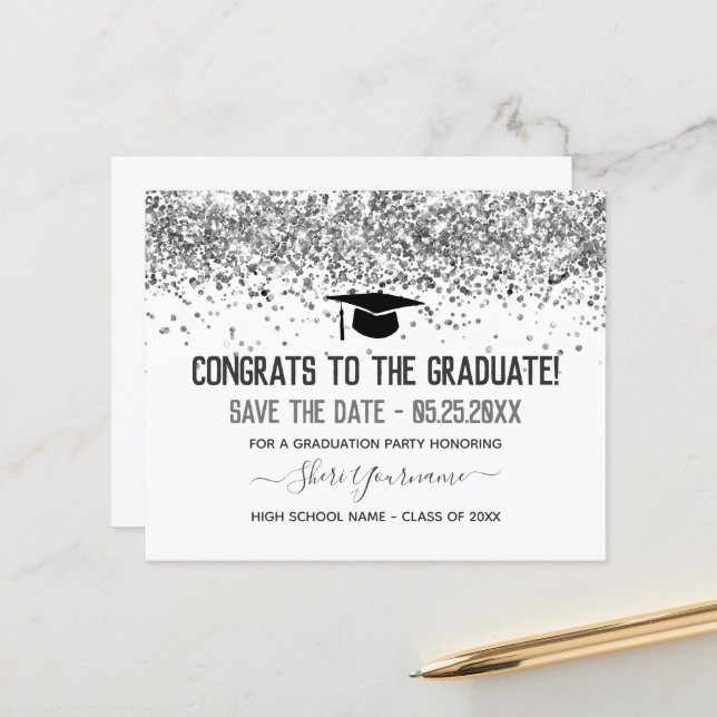 Imitate Glitzer Graduation Party Save the Date (Vorderseite/Rückseite Beispiel)