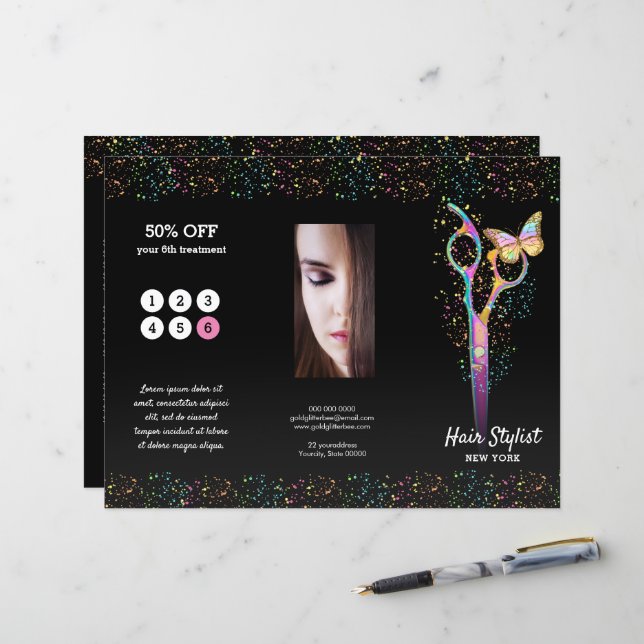 Imitate Glitzer Haarstylenbroschüre (Vorderseite/Rückseite Beispiel)