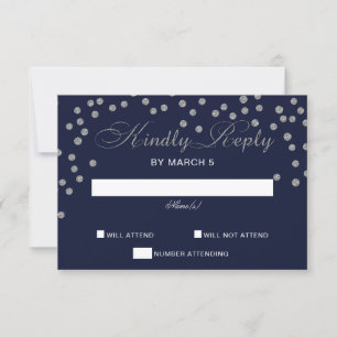 IMITATE Glitzer Konfetti Marine und Silber Hochzei RSVP Karte