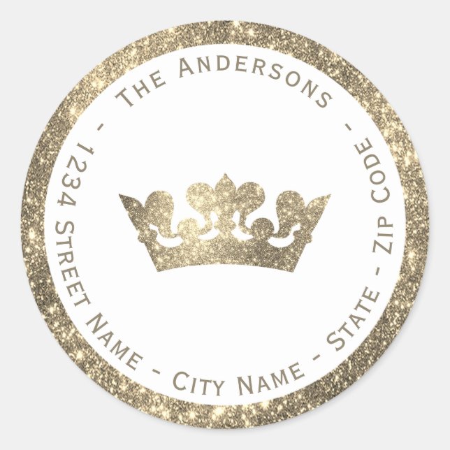 Imitate Glitzer Kronenrückgabeadresse Runder Aufkleber (Vorderseite)
