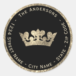 Imitate Glitzer Kronenrückgabeadresse Runder Aufkleber