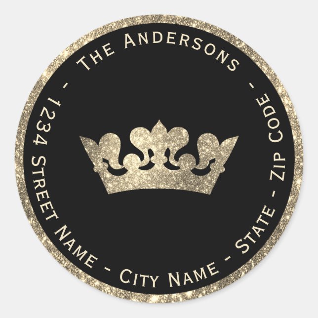 Imitate Glitzer Kronenrückgabeadresse Runder Aufkleber (Vorderseite)