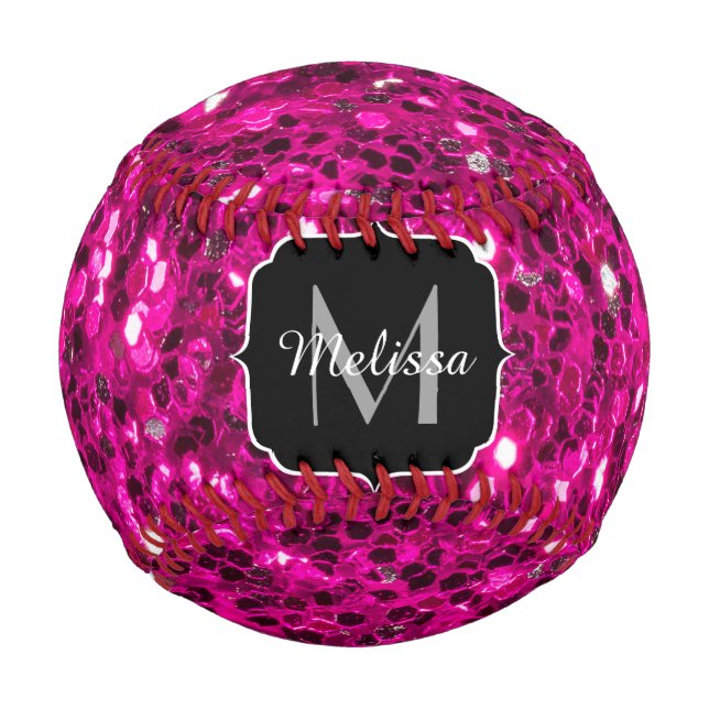 Imitate Glitzer Monogramm, Hot-pink-Glitzern Baseball (Vorderseite)