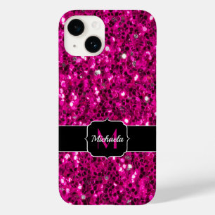 Imitate Glitzer Monogramm, Hot-pink-Glitzern Case-Mate iPhone 14 Hülle