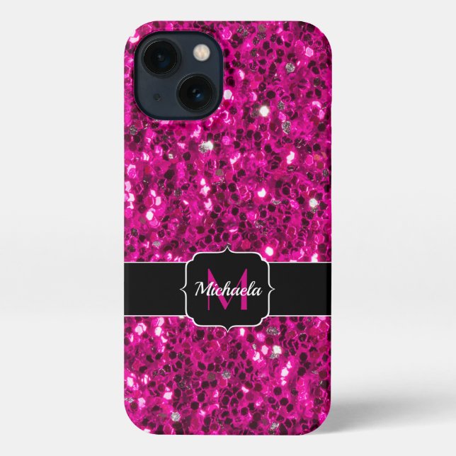 Imitate Glitzer Monogramm, Hot-pink-Glitzern iPhone Hülle (Rückseite)