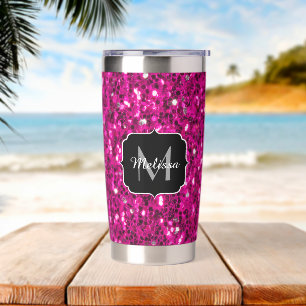 Imitate Glitzer Monogramm, Hot-pink-Glitzern Thermobecher