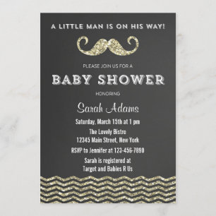 Imitate Glitzer Mustache Babydusche Einladung