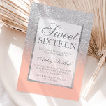 Imitate Glitzer Pfirsichlachs Chic Sweet 16 Einladung<br><div class="desc">Moderne,  hübsche,  schicke und elegante Imitate silberne Glitzer Dusche ombre mit pfirsichfarbenem salmonfarbenem Block Sweet 16 Geburtstagsfeier mit elegantem silbernen Rahmen Perfekt für eine Prinzessin 16 . Geburtstag.</div>
