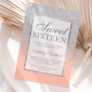 Imitate Glitzer Pfirsichlachs Chic Sweet 16 Einladung
