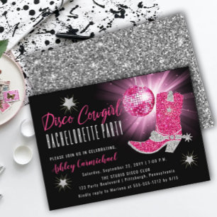 Imitate Glitzer Pink Disco Cowgirl Junggeselinnen- Einladung