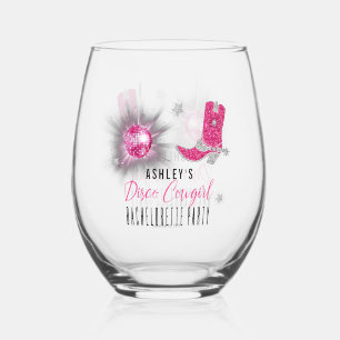 Imitate Glitzer Pink Disco Cowgirl Junggeselinnen- Weinglas Ohne Stiel