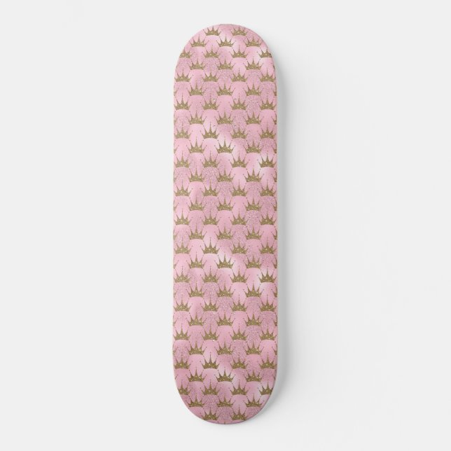 Imitate Glitzer Pink und Gold Meerjungfrau Crown Skateboard (Vorderseite)