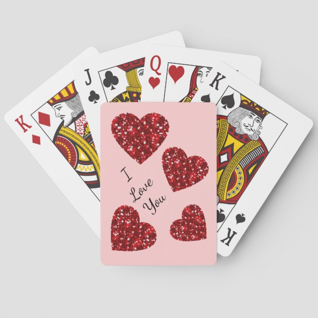 Imitate Glitzer Rotes Herz Spielkarten (Rückseite)