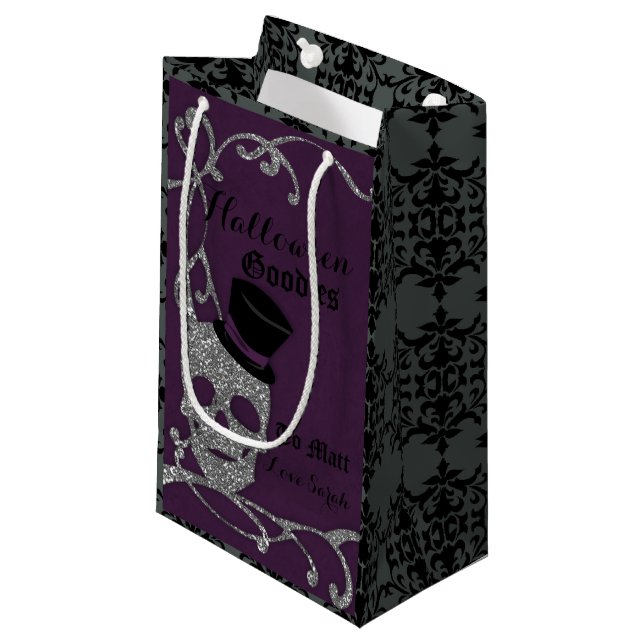 Imitate Glitzer Schädelpackung Kleine Geschenktüte (Vorderseite Schrägansicht)