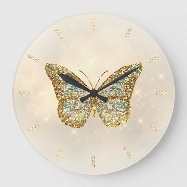 Imitate Glitzer Schmetterling Design große Uhr (Vorderseite)