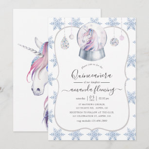 Imitate Glitzer Unicorn Winter Wonderland Quinceañ Einladung