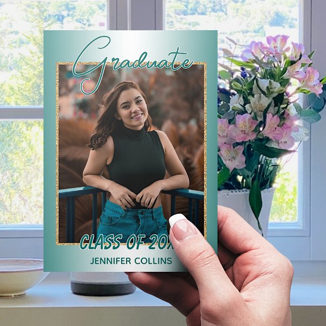 Imitate Glossy Aquamarin Green Gold Glitzer Abschl Ankündigung (Von Creator hochgeladen)