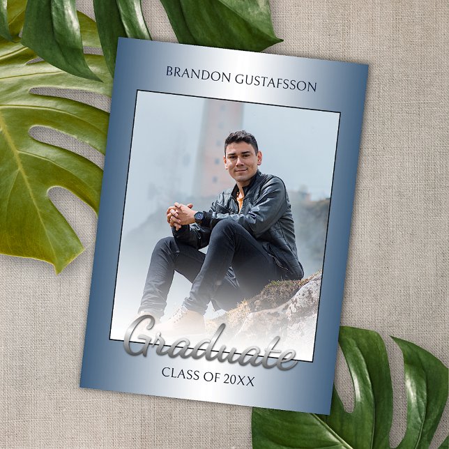 Imitate Glossy Blue Silver Grau Abschluss Ankündigung (Von Creator hochgeladen)