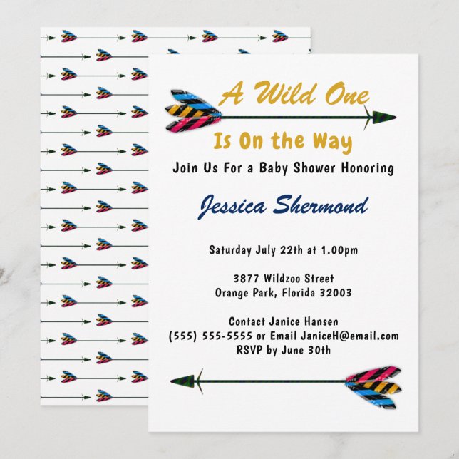 Imitate Gold A Wild One Tribal Arrow Baby Duschkar Einladung (Vorne/Hinten)