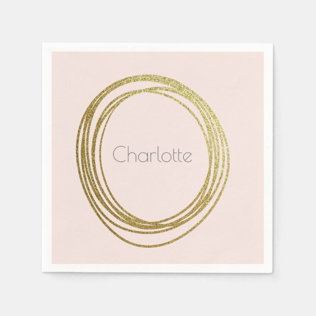 Imitate Gold Abstrakt Circle Design mit Namen Serviette (Vorderseite)
