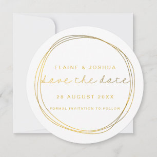 Imitate Gold Abstrakt Scribble Circle White & Gold Save The Date