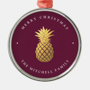 Imitate Gold Ananas auf Burgund   Weihnachten Ornament Aus Metall