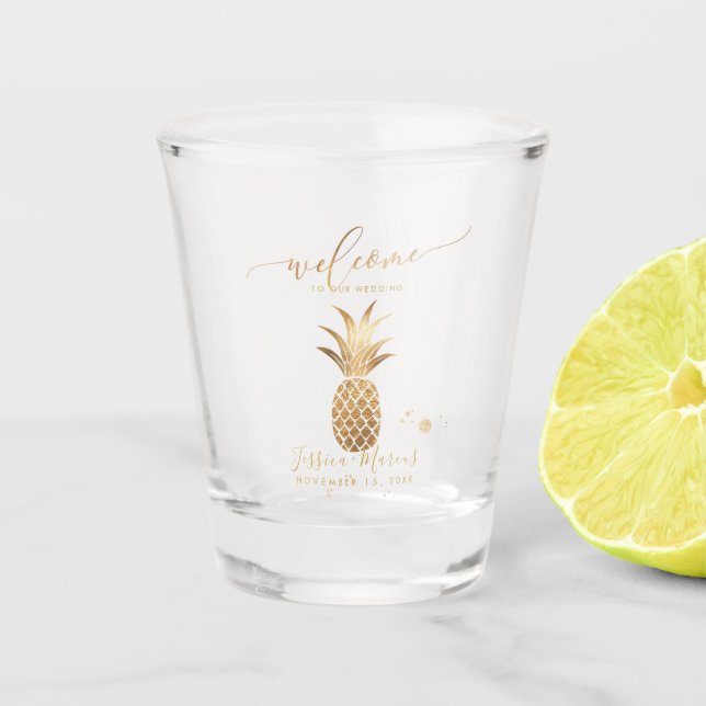 Imitate Gold Ananas Willkommen Schnapsglas (Vorderseite)