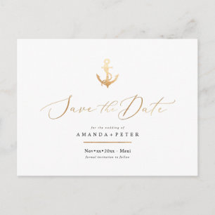 Imitate Gold Anker, Nautik Save the Date Postkarte