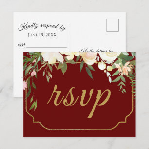 Imitate Gold Aquarellfarben Rote Hochzeit RSVP Postkarte