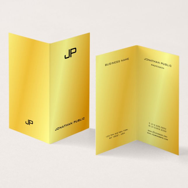 Imitate Gold Beruflich Elegante Moderne Monogram Visitenkarten (Innenseite und Außenseite)
