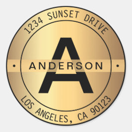 IMITATE Gold & Black Bold Monogramm & Circle Addre Runder Aufkleber