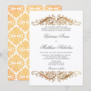 Imitate Gold Blüh Damask Einladung