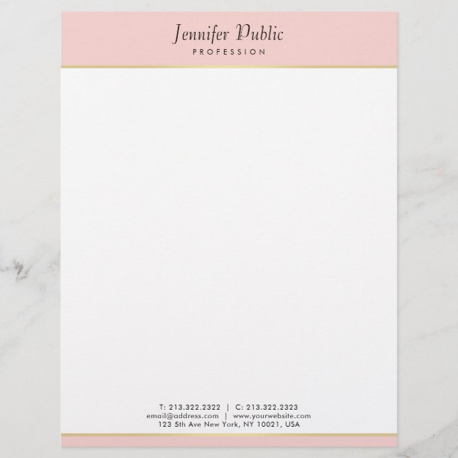 Imitate Gold Blush Pink Moderne Kalligraphie Briefbogen (Vorderseite)