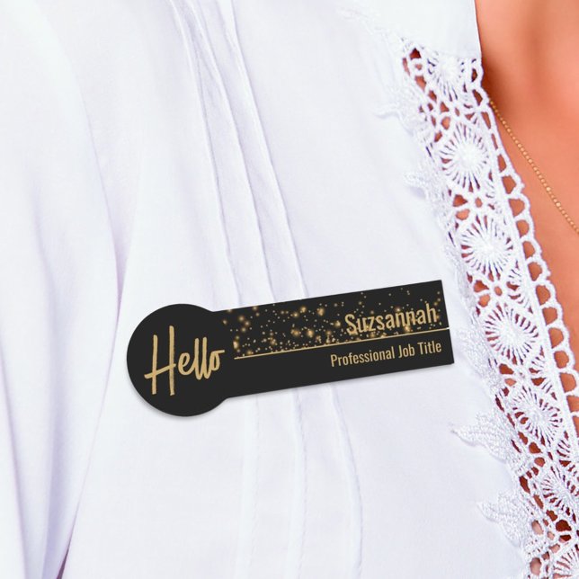 Imitate Gold Bokeh Black & Gold Beruflich Namensschild (business name tag)
