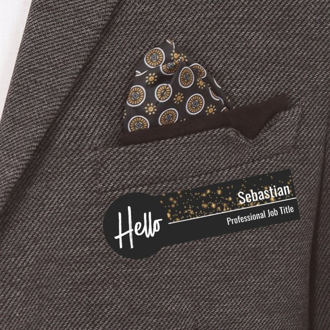 Imitate Gold Bokeh Black & Gold Beruflich Namensschild (business name tag)