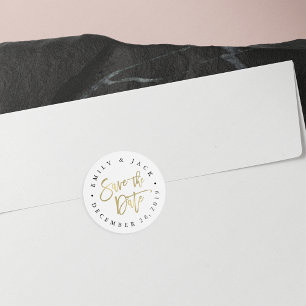 Imitate Gold Brush Letters Save the Date Runder Aufkleber