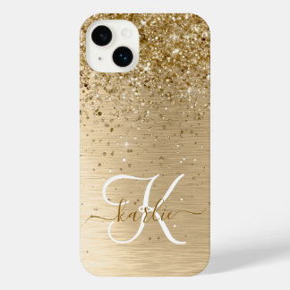 Imitate Gold Brushed Metal Glitzer Monogram Name iPhone 14 Plus Hülle