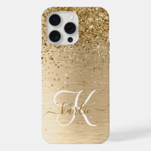 Imitate Gold Brushed Metal Glitzer Monogram Name iPhone 15 Pro Max Hülle