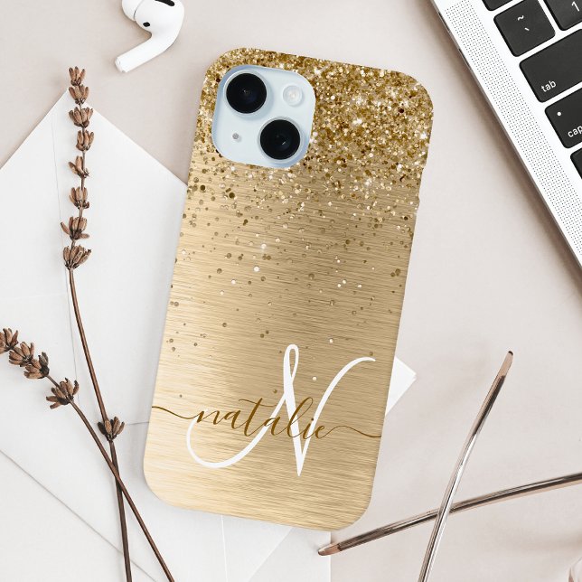 Imitate Gold Brushmetall Glitzer Print Monogram Case-Mate iPhone Hülle (Von Creator hochgeladen)