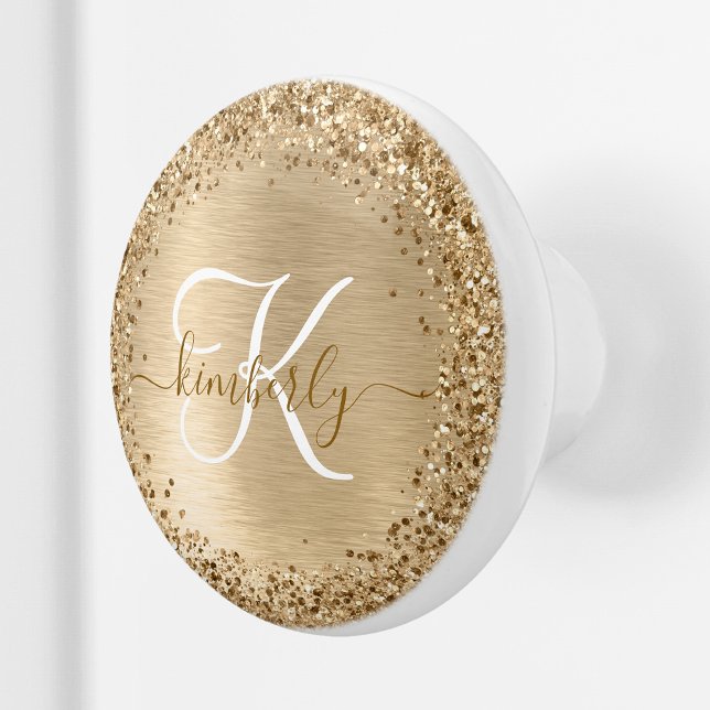 Imitate Gold Brushmetall Glitzer Print Monogram Keramikknauf (Von Creator hochgeladen)